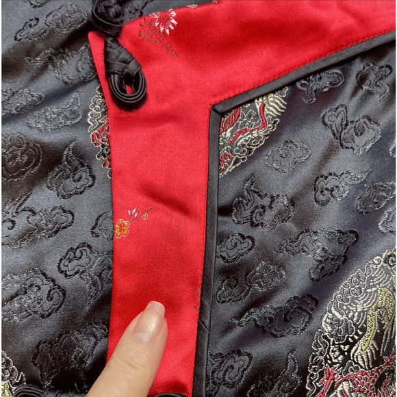 Vintage Peony Brand Cheongsam Top Blouse Size 36 Black Jacquard Brocade Chinese - Picture 11 of 11